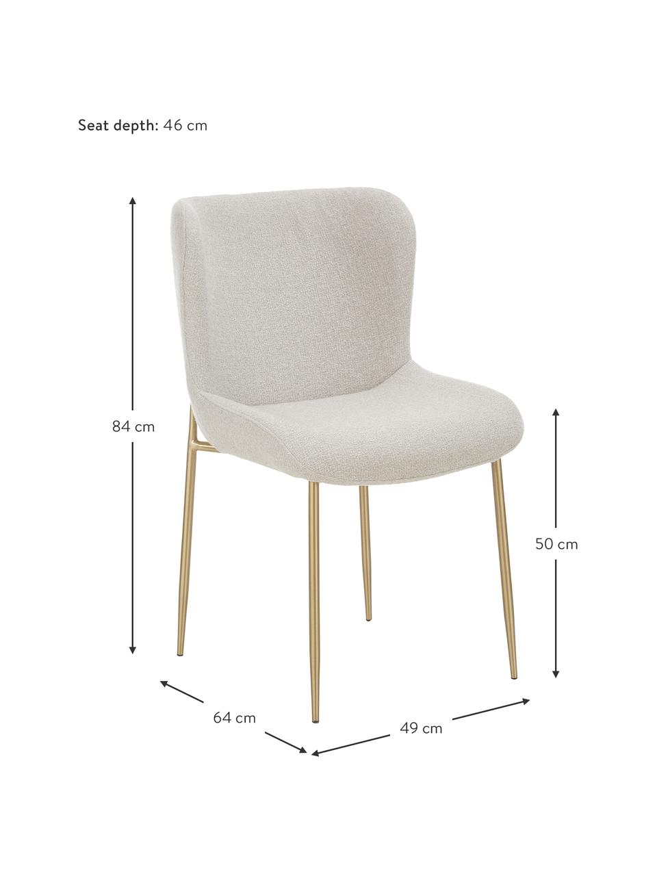 Bouclé stoel Tess in lichtgrijs, Bekleding: 70% polyester, 20% viscos, Poten: gepoedercoat metaal, Bouclé lichtgrijs, goudkleurig, B 49 x H 84 cm