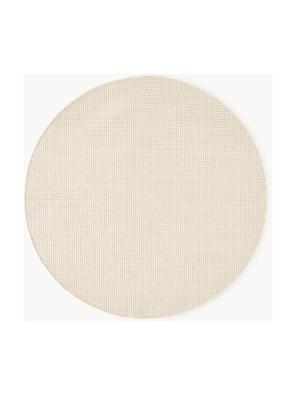 Runder Wollteppich Amaro, handgewebt, Flor: 100 % Wolle, Cremeweiss, Beige, Ø 140 cm (Grösse M)