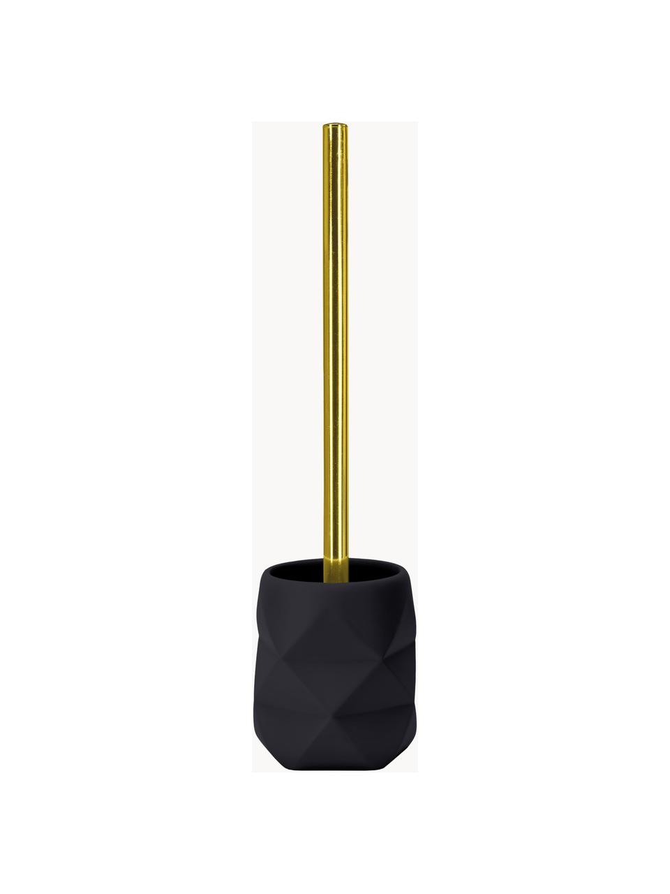 Toiletborstel Crackle van breukvast polyresin, Houder: polyresin, Zwart, goudkleurig, Ø 11 x H 39 cm