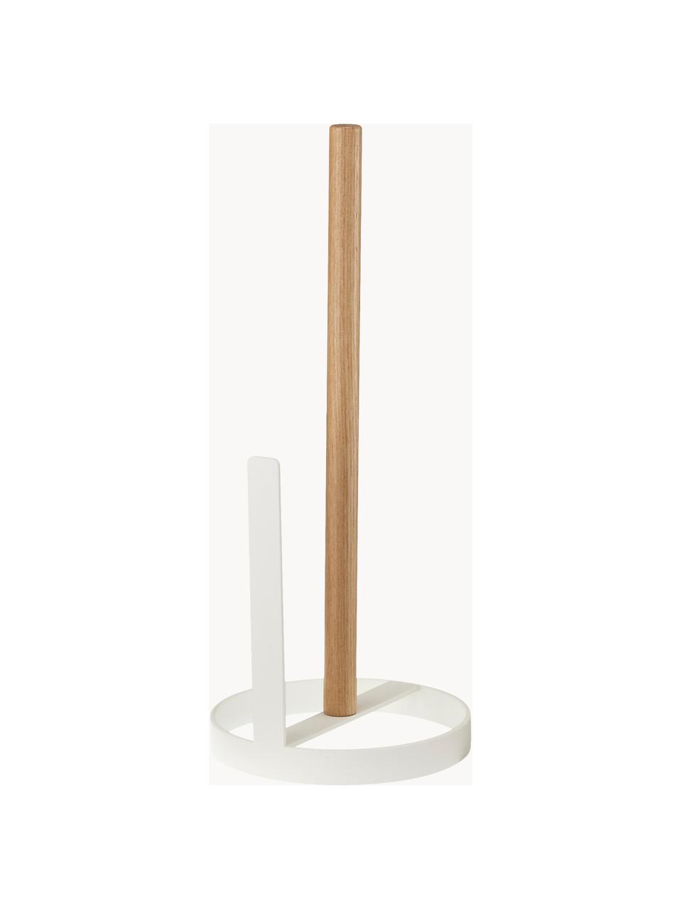 Kleiner Küchenrollenhalter Tosca, Fuß: Stahl, beschichtet, Stange: Holz, Weiß, Holz, Ø 11 x H 27 cm