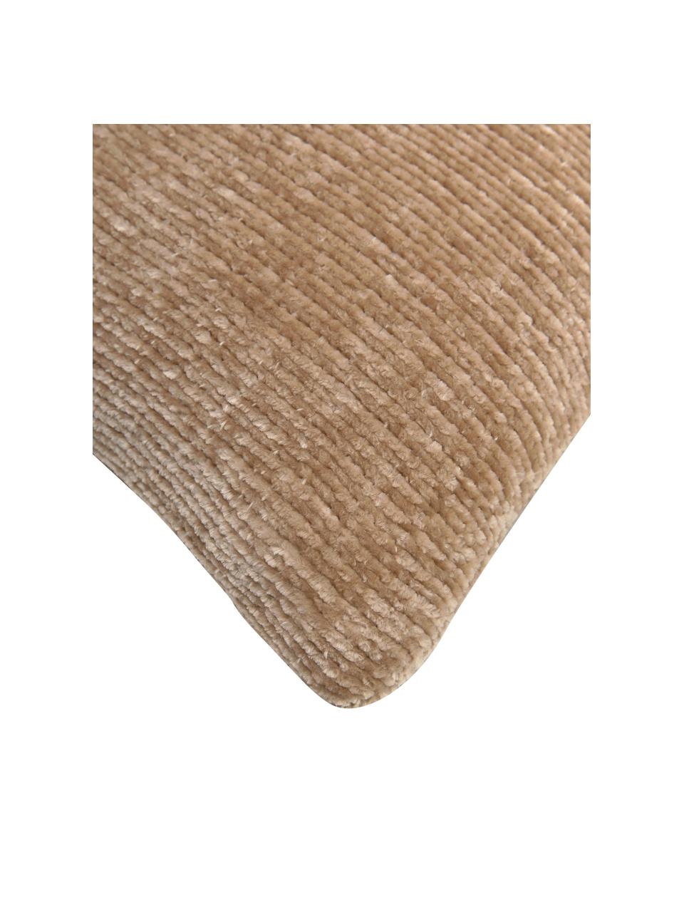 Housse de coussin en chenille douce beige Beckett, 100 % polyester, Beige, larg. 45 x long. 45 cm