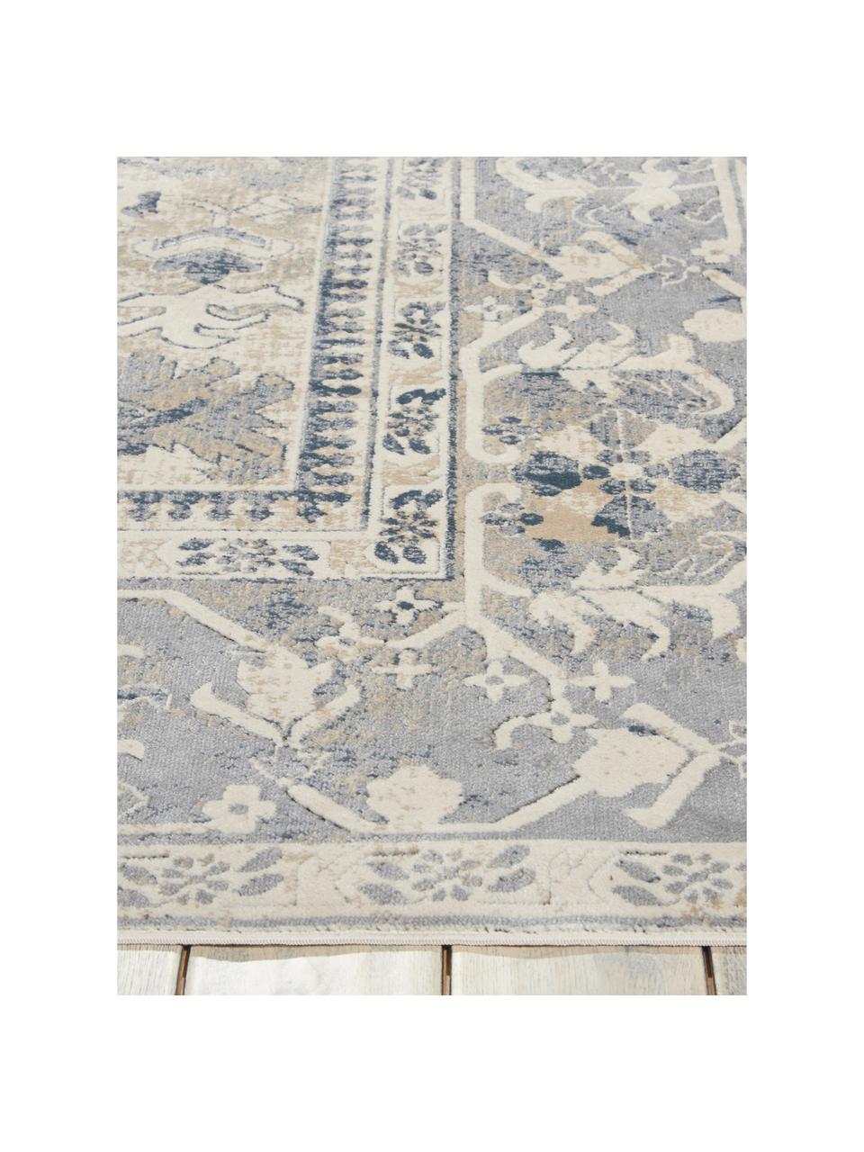 Tappeto vintage blu-beige Malta, 90% polipropilene, 10% ciniglia, Avorio, tonalità blu, Larg. 120 x Lung. 170 cm (taglia S)