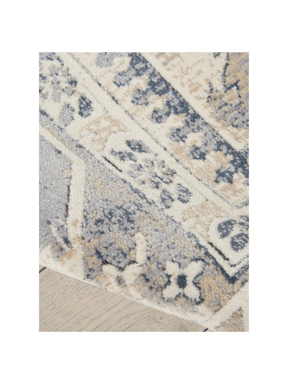 Tapis vintage bleu beige Malta, 90 % polypropylène, 10 % chenille, Blanc ivoire, tons bleus, larg. 120 x long. 170 cm (taille S)