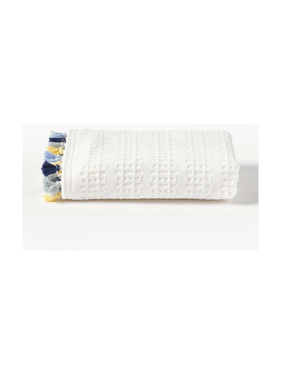 Serviette de toilette en velours avec franges décoratives Niam, 100 % coton
Grammage intermédiaire, 500 g/m²

Le matériau est certifié STANDARD 100 OEKO-TEX®, 8135CIT, CITEVE, Blanc crème, multicolore, Serviette de toilette, larg. 50 x long. 100 cm