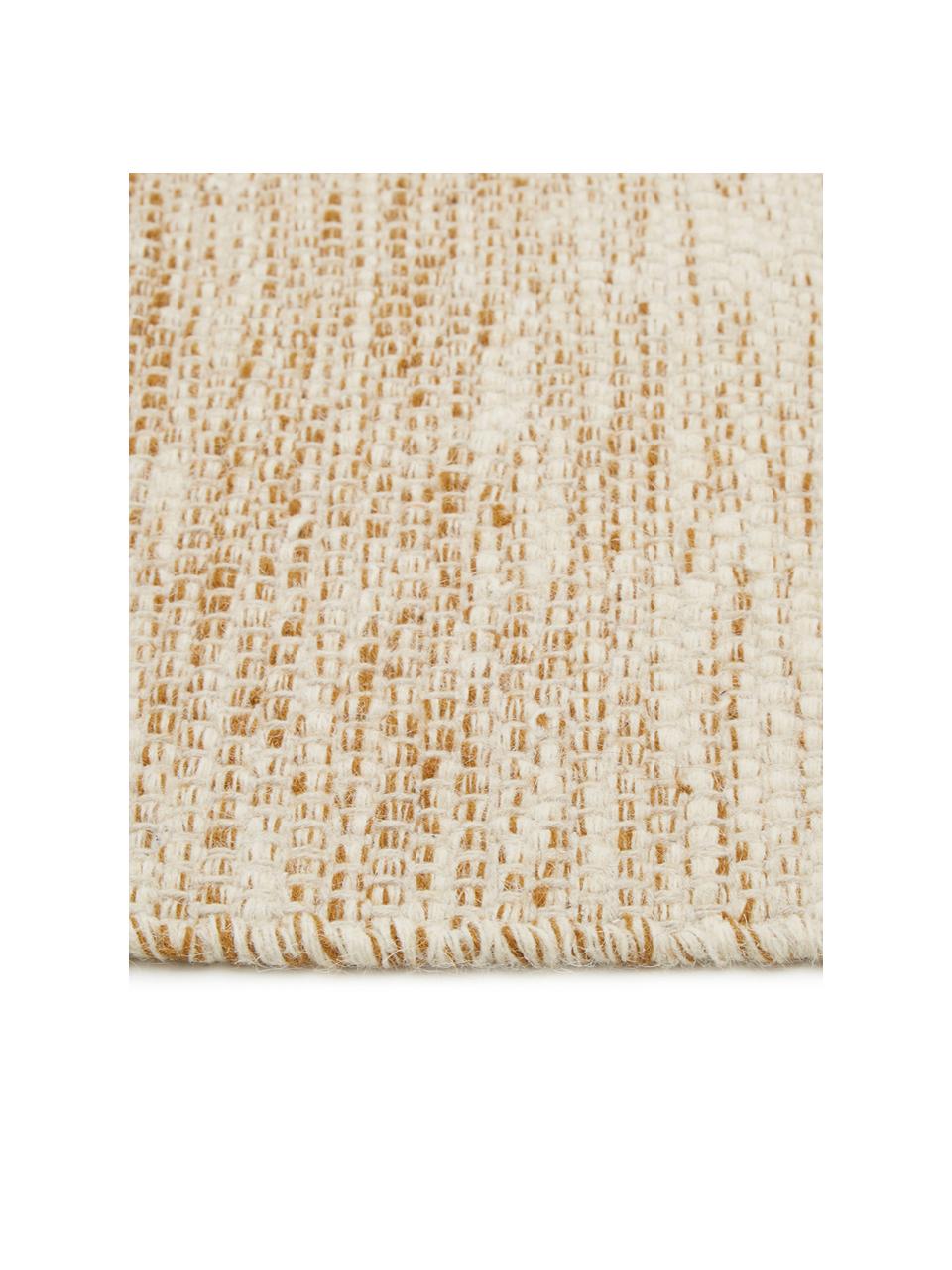 Handgewebter Wollläufer Lule mit Farbverlauf in Beige/Gelb, 70% Wolle, 30% Baumwolle, Ockergelb, Beige, 80 x 250 cm