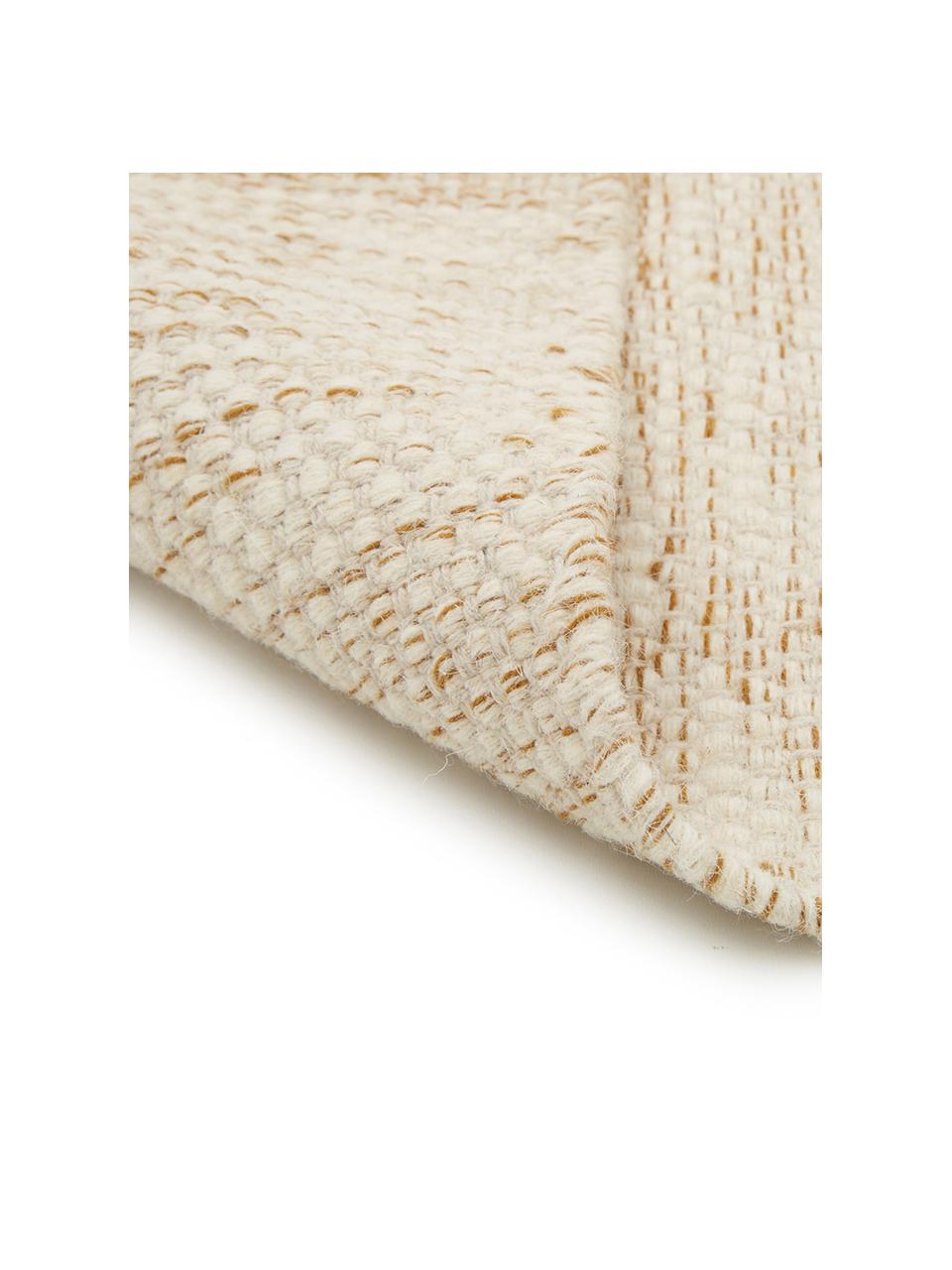 Passatoia in lana tessuta a mano Lule, 70% lana, 30% cotone, Giallo senape, beige, Larg. 80 x Lung. 250 cm