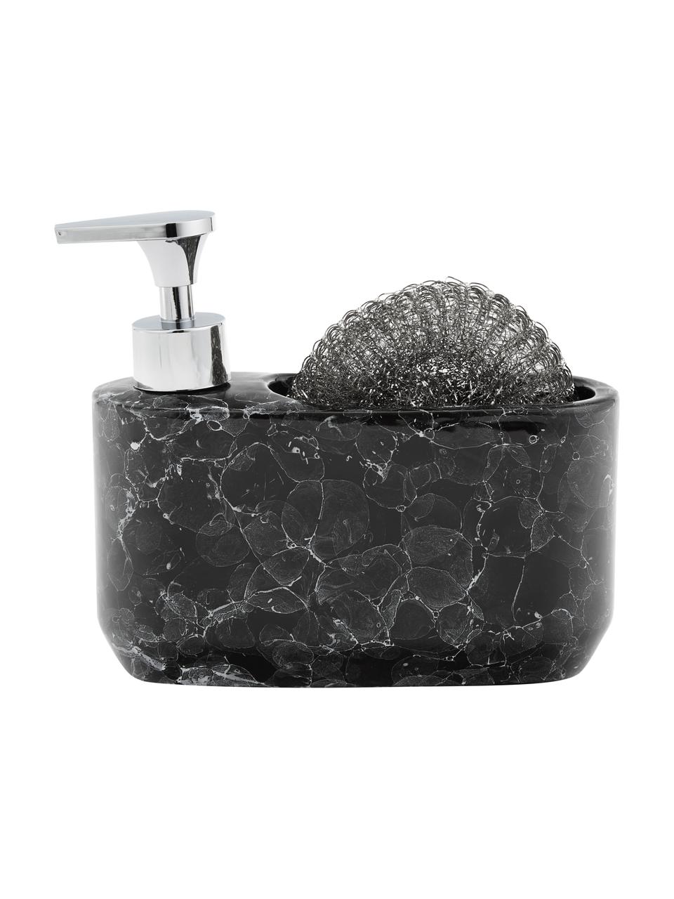 Sada dávkovače mýdla s mramorováním Bubble, 2 díly, Černá, mramorovaná, stříbrná, Š 19 cm, V 16 cm