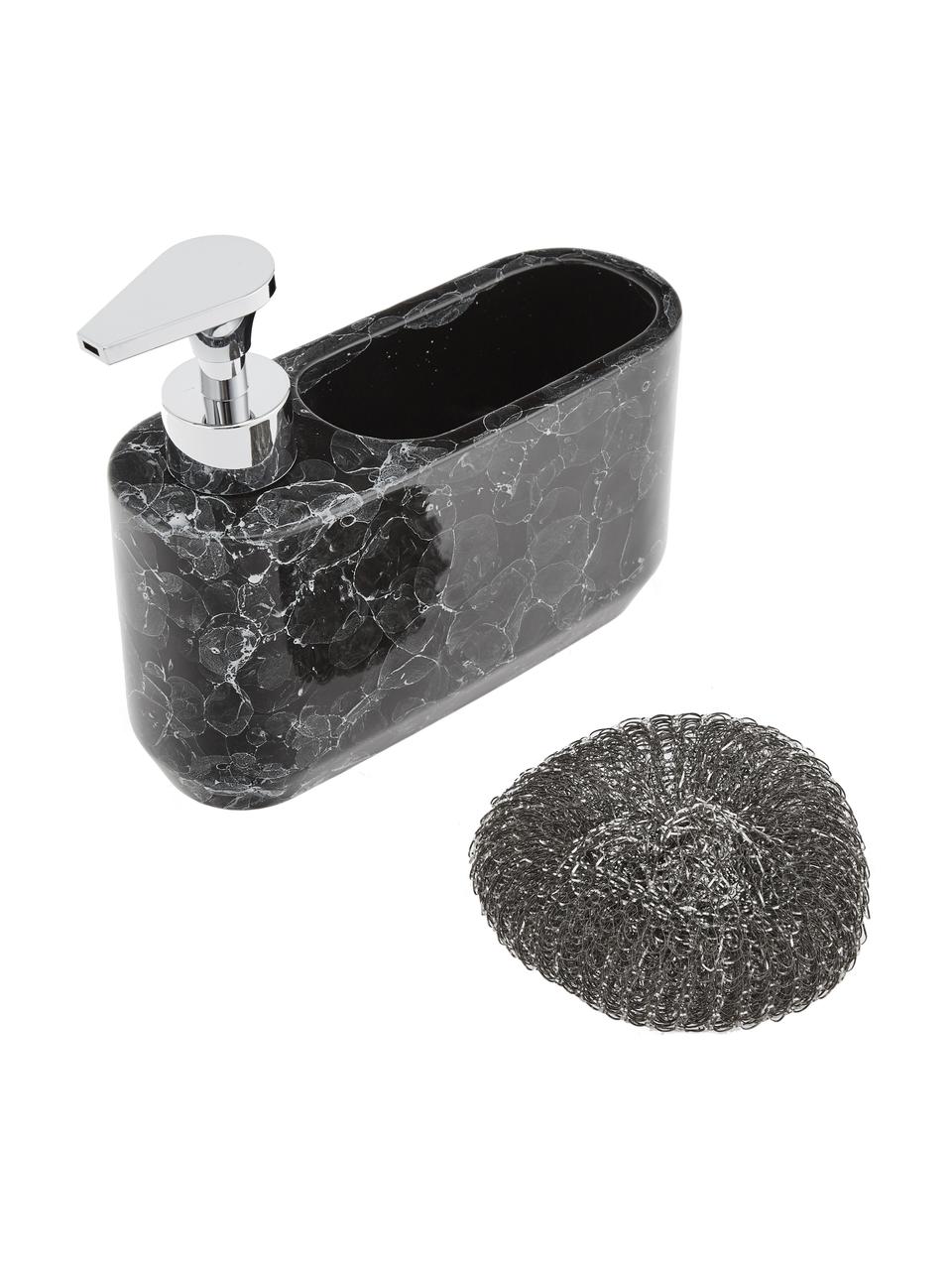Sada dávkovače mýdla s mramorováním Bubble, 2 díly, Černá, mramorovaná, stříbrná, Š 19 cm, V 16 cm