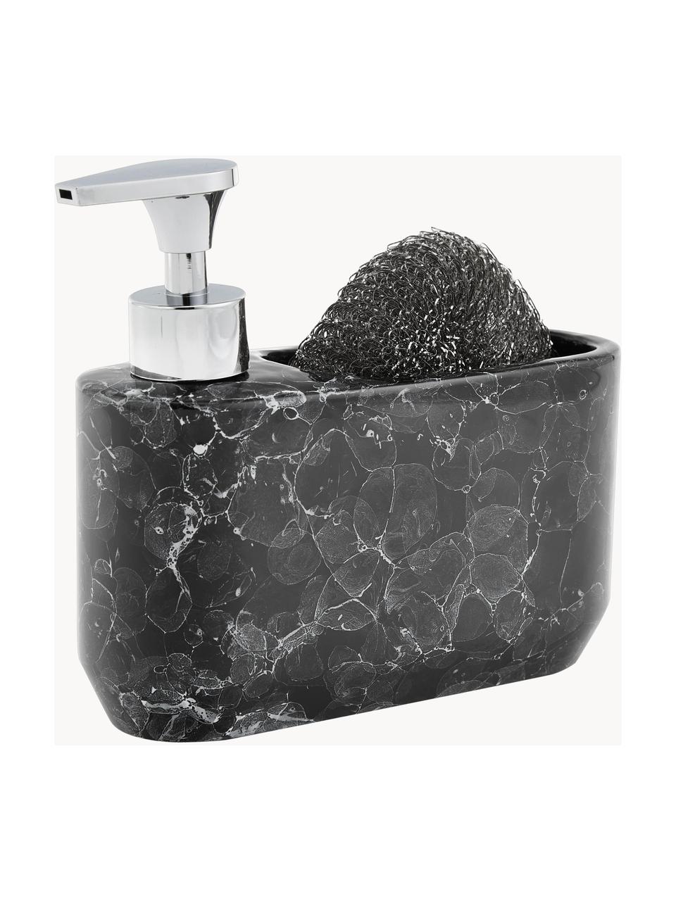 Sada dávkovače mýdla s mramorováním Bubble, 2 díly, Černá, mramorovaná, stříbrná, Š 19 cm, V 16 cm