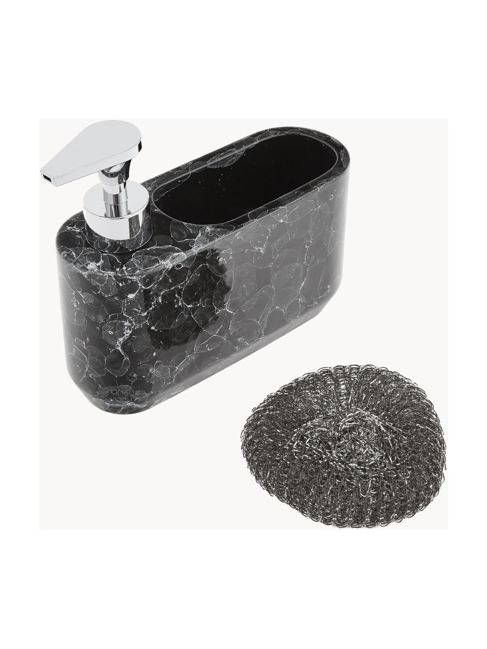 Set dosatore di sapone Bubble 2 pz, Contenitore: ceramica, Testa della pompa: materiale sintetico, Nero, marmorizzato, argento, Larg. 19 x Alt. 16 cm