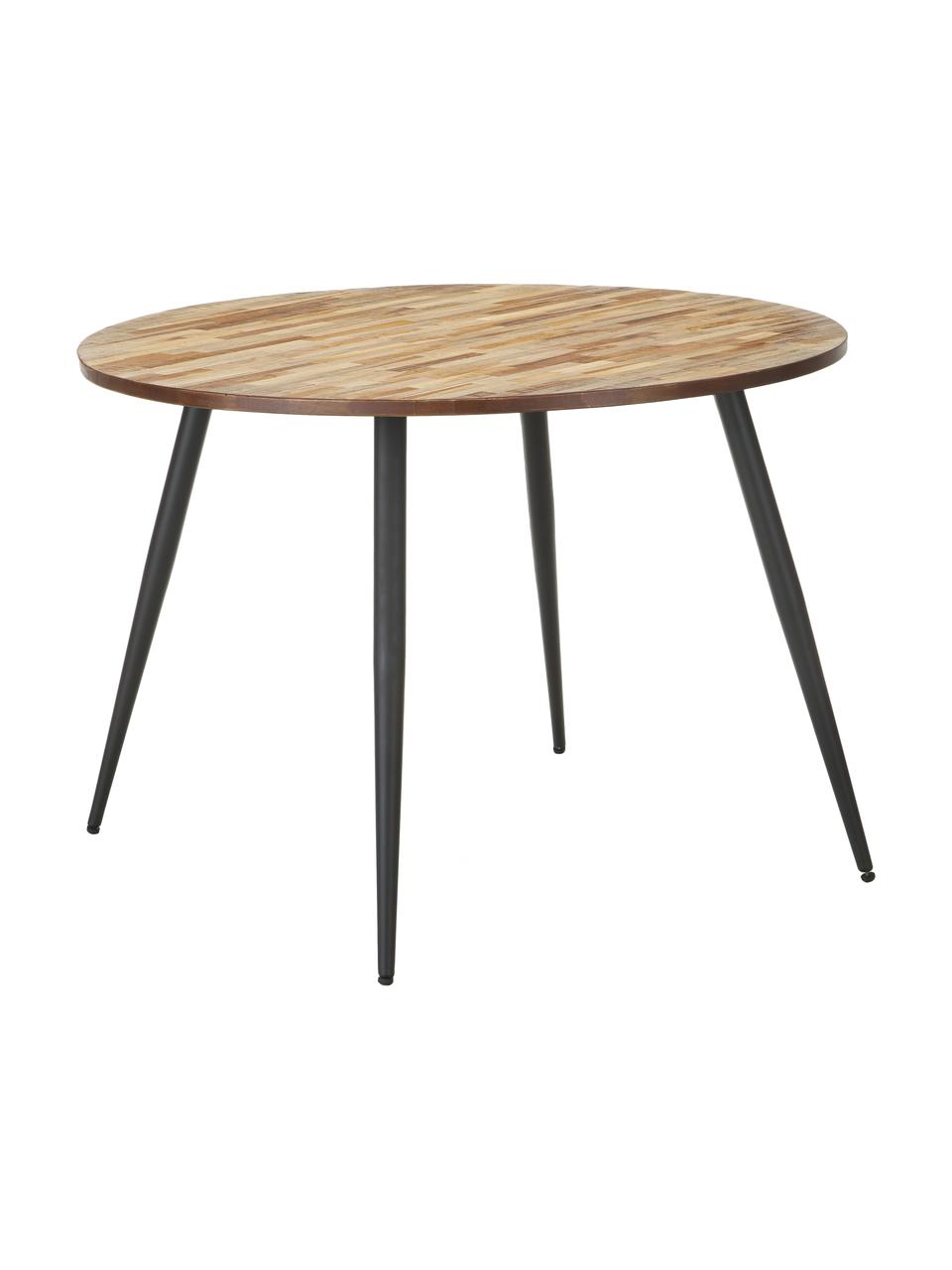 Tavolo rotondo in legno di teak Mo, Ø110 cm, Gambe: metallo verniciato e rive, Finitura in teak riciclato, Ø 110 x Alt. 76 cm