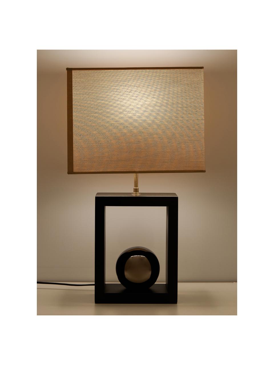 Tischlampe Scala aus Buchenholz, Lampenschirm: Polyester, Goldfarben, Braun, 30 x 54 cm