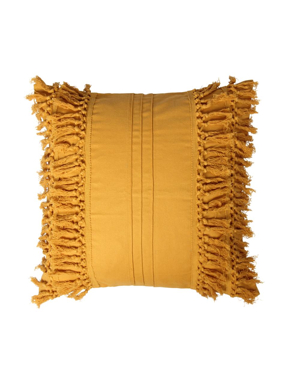Poszewka na poduszkę z frędzlami Chidike, 100% bawełna, Musztardowy, S 45 x D 45 cm