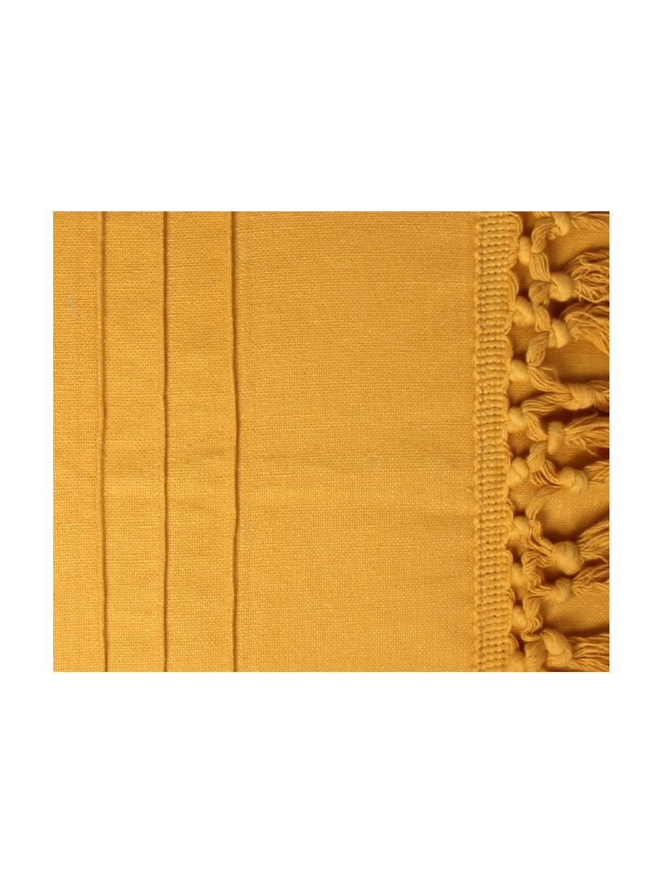 Housse de coussin avec franges nouées Chidike, Jaune moutarde