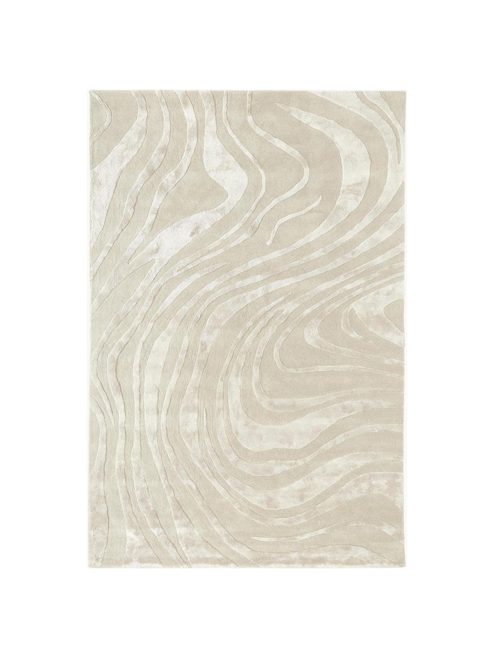Alfombra artesanal texturizada de pelo corto Winola, Parte superior: 51% viscosa, 49% lana, Blanco Off White, An 200 x L 300 cm (Tamaño L)
