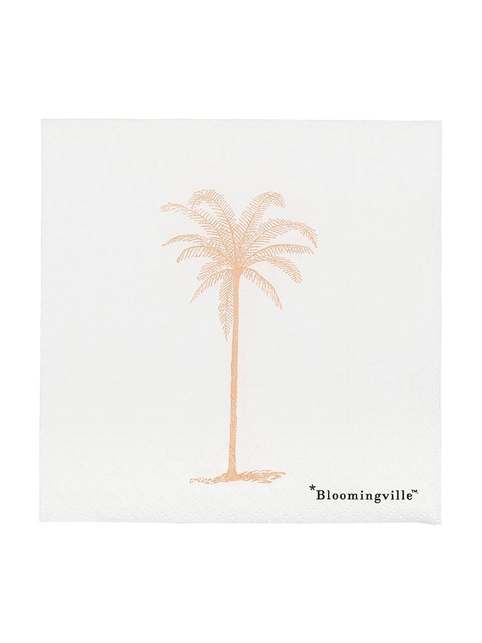 Papieren servetten Palm, 20 stuks, Papier, Wit, goudkleurig, 25 x 25 cm