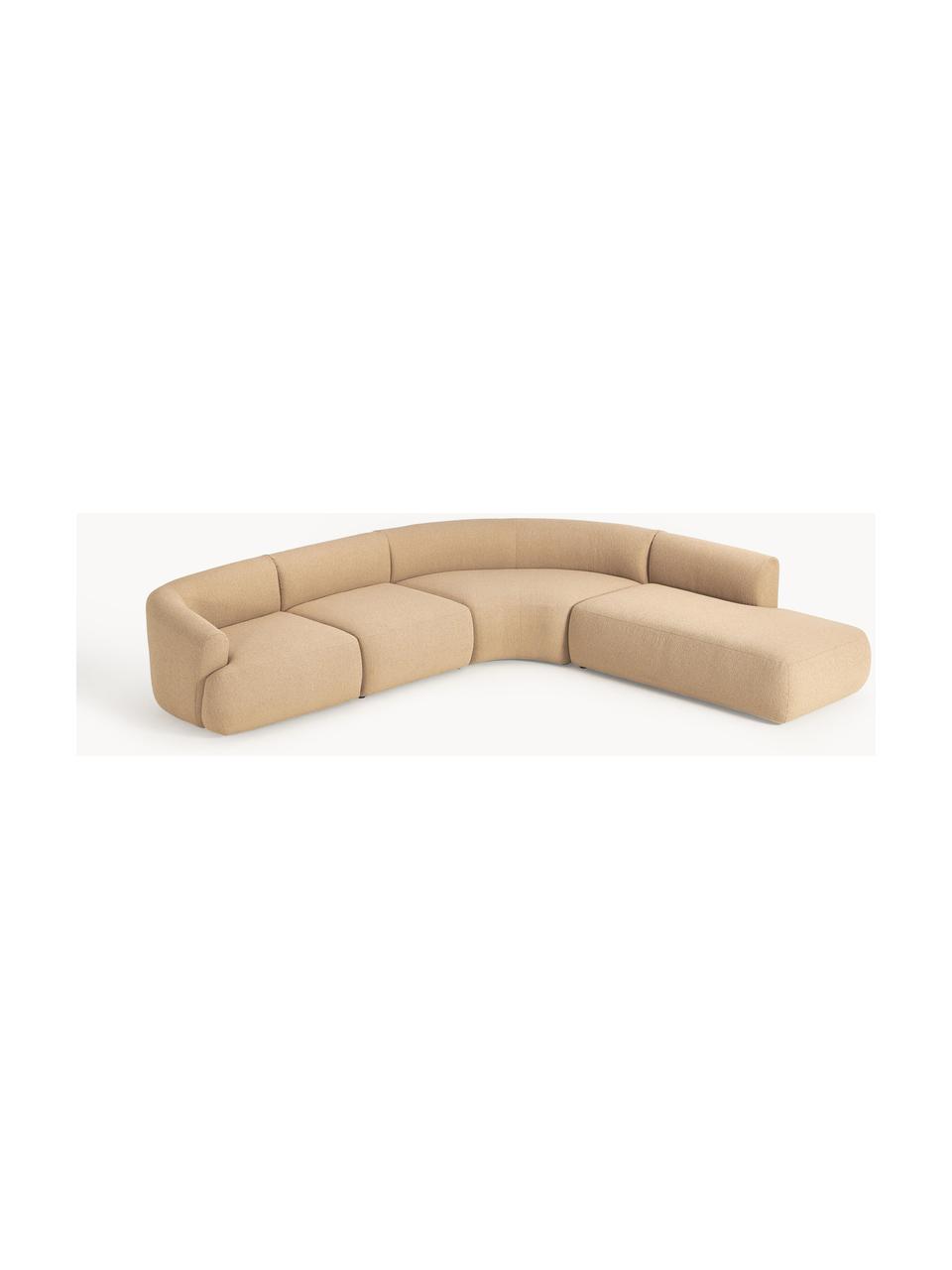 Modulares Bouclé-Ecksofa Sofia (4-Sitzer), Bezug: Bouclé (100 % Polyester) , Gestell: Fichtenholz, Spanplatte, , Bouclé Beige, B 319 x T 298 cm, Eckteil rechts