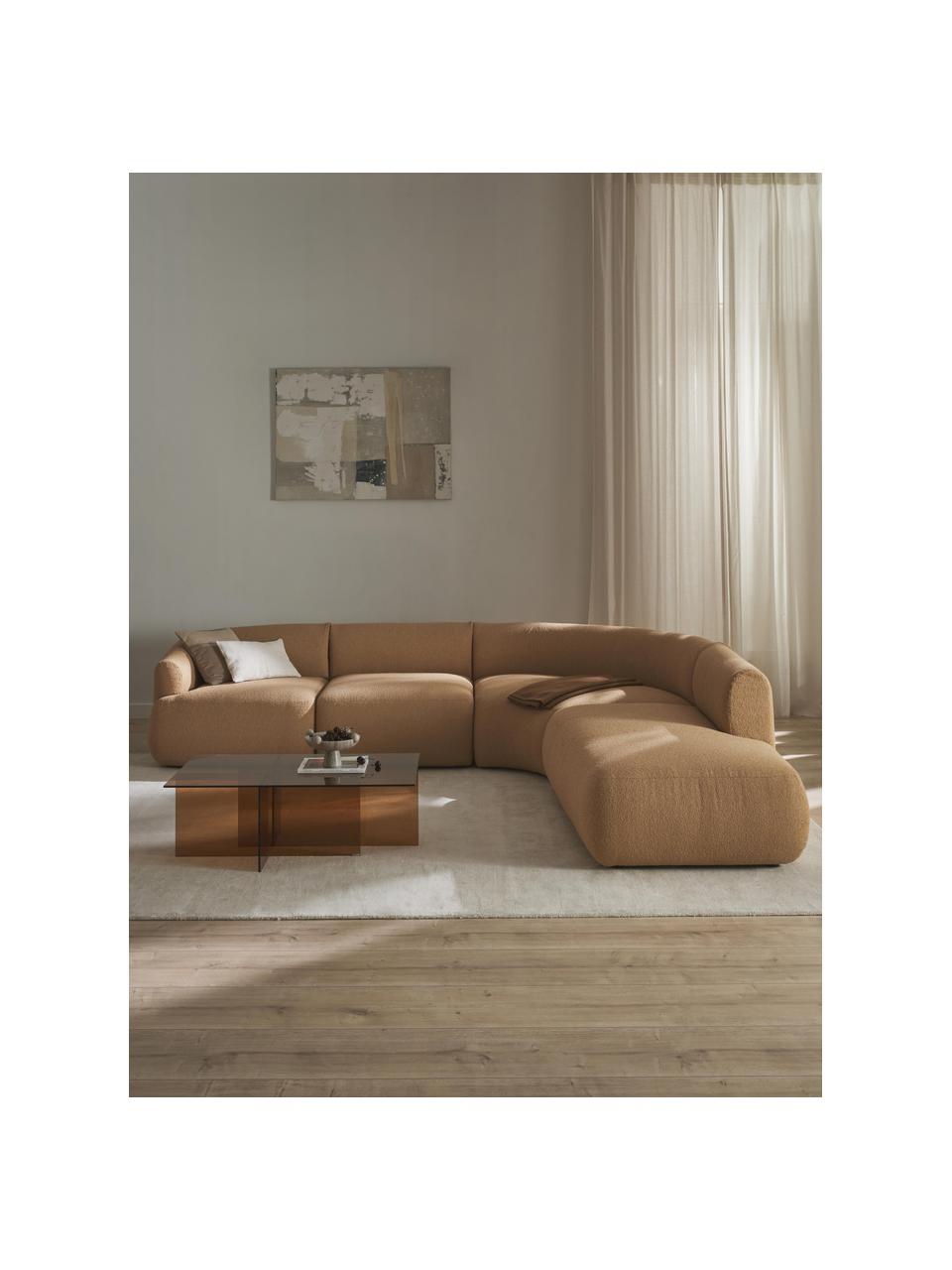 Canapé d'angle modulable 4 places en tissu bouclé Sofia, Bouclé beige, larg. 318 x prof. 298 cm, méridienne à droite