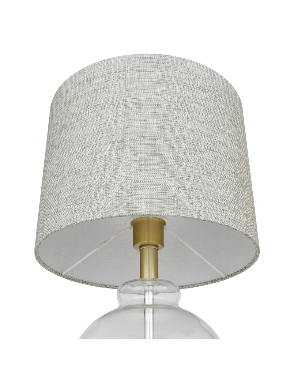 Lampada da tavolo con base in vetro Natty, Paralume: tessuto, Base della lampada: vetro, ottone spazzolato, Beige, trasparente, Ø 31 x Alt. 48 cm