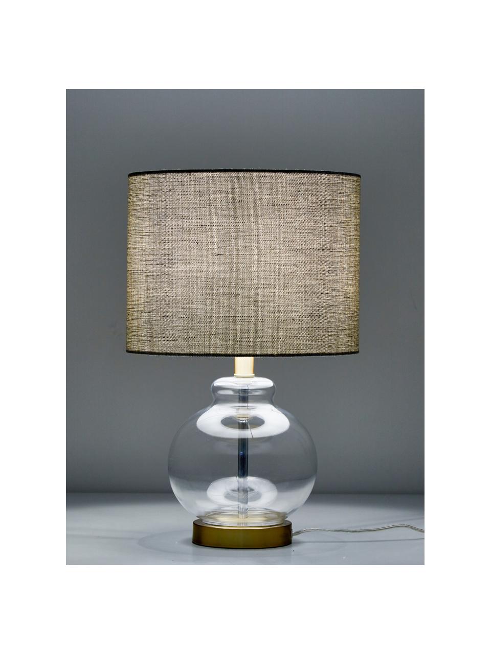 Tischlampe Natty mit Glasfuß, Lampenschirm: Textil, Lampenfuß: Glas, Sockel: Messing, gebürstet, Taupe, Transparent, Ø 31 x H 48 cm