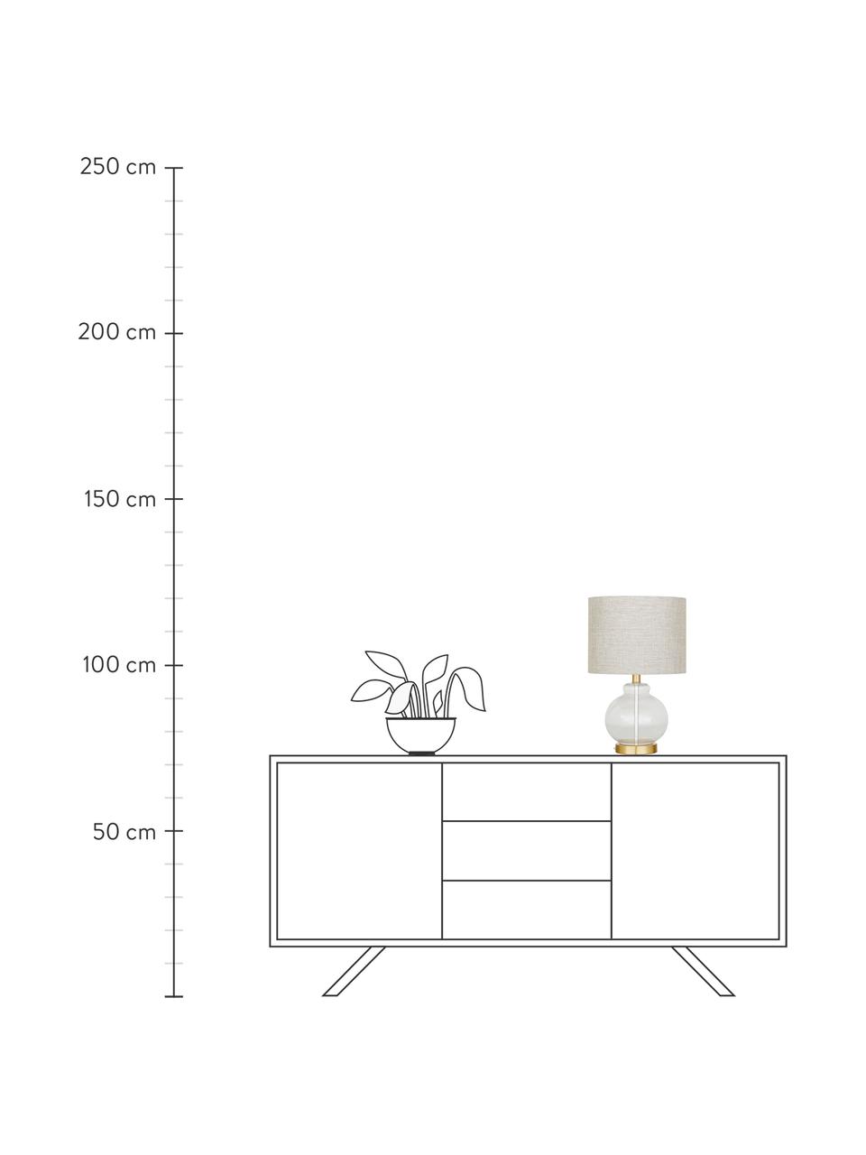 Lampada da tavolo con base in vetro Natty, Paralume: tessuto, Base della lampada: vetro, ottone spazzolato, Beige, trasparente, Ø 31 x Alt. 48 cm