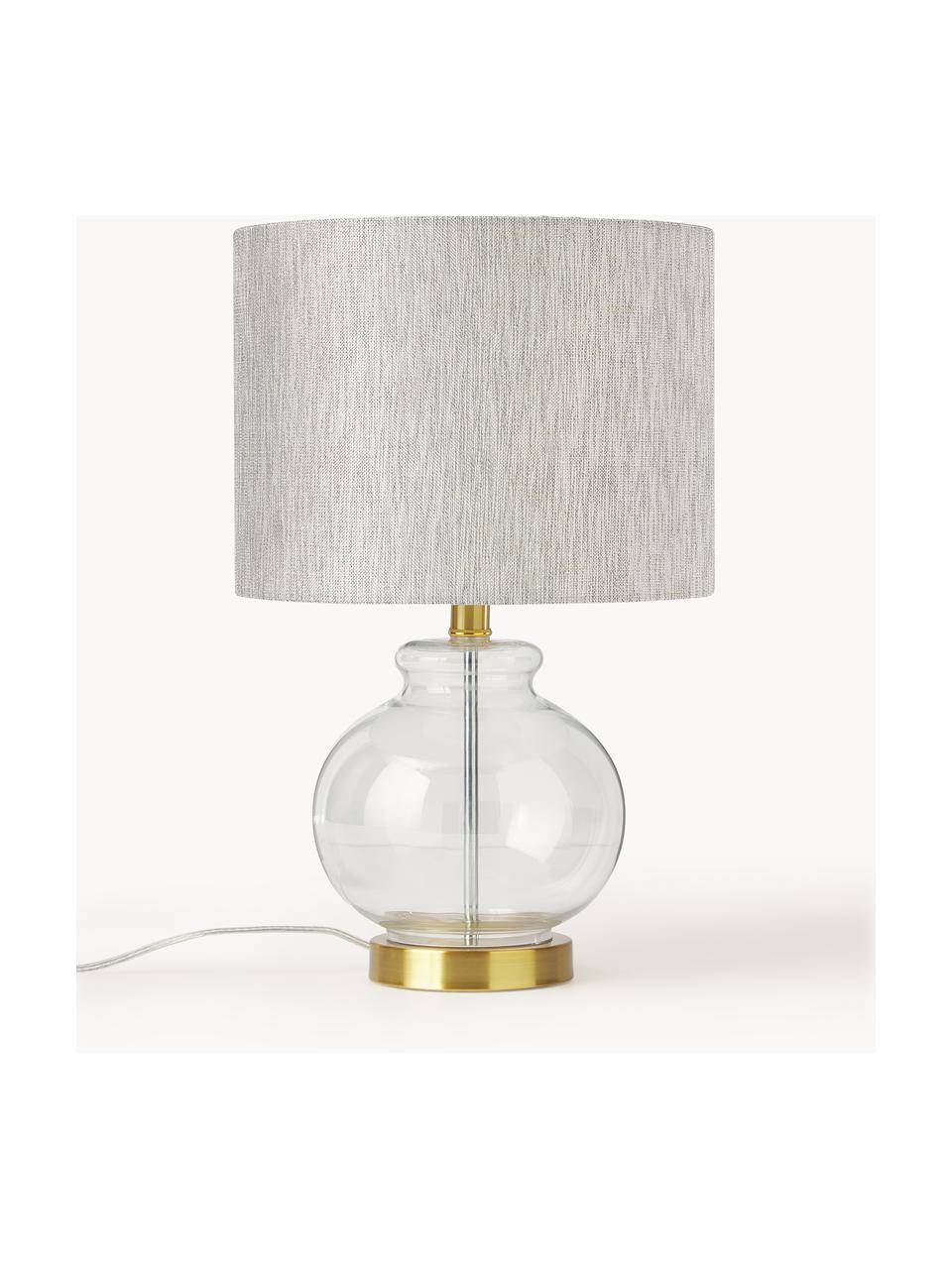 Tischlampe Natty mit Glasfuß, Lampenschirm: Textil, Lampenfuß: Glas, Sockel: Messing, gebürstet, Beige, Transparent, Ø 31 x H 48 cm