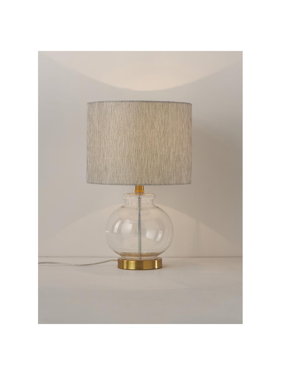 Lampada da tavolo con base in vetro Natty, Paralume: tessuto, Base della lampada: vetro, ottone spazzolato, Beige, trasparente, Ø 31 x Alt. 48 cm