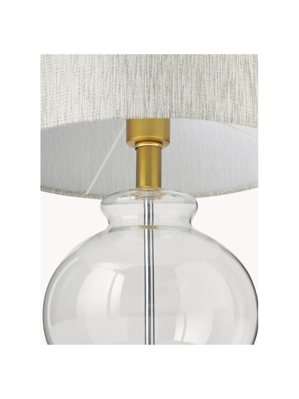 Lampada da tavolo con base in vetro Natty, Paralume: tessuto, Base della lampada: vetro, ottone spazzolato, Beige, trasparente, Ø 31 x Alt. 48 cm