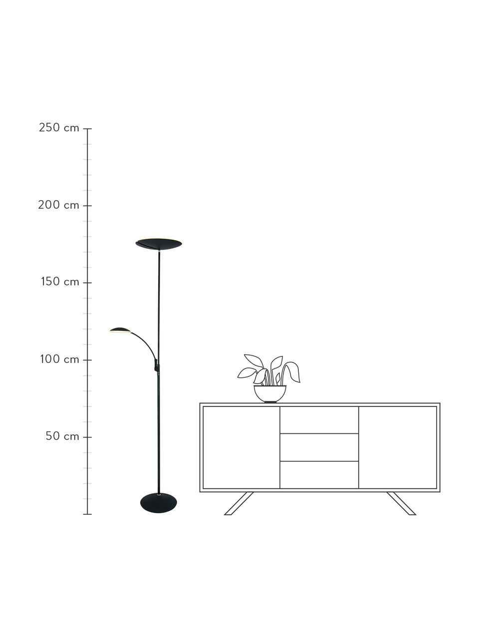 Großer Dimmbarer LED-Deckenfluter Mees mit Leselampe, Lampenschirm: Aluminium, lackiert, Lampenfuß: Aluminium, lackiert, Schwarz, Ø 38 x H 180 cm