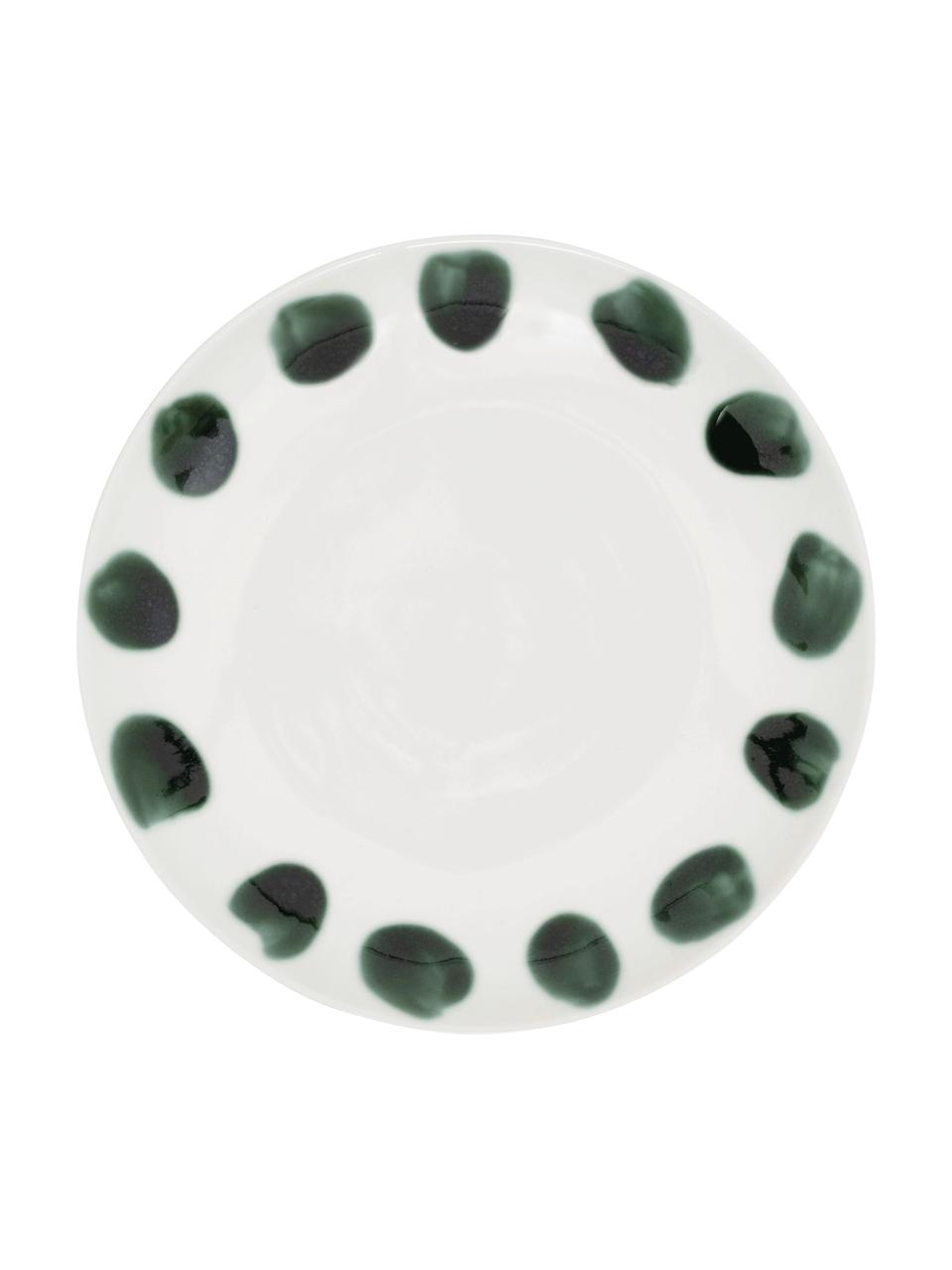 Ručne maľovaný raňajkový tanier Sparks, Kamenina, Biela, zelená, Ø 22 cm