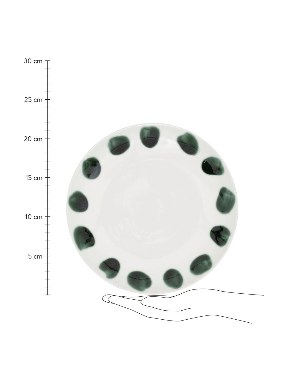 Handbemalter Frühstücksteller Sparks mit Pinselstrich-Dekor, Steingut, Weiß, Grün, Ø 22 cm