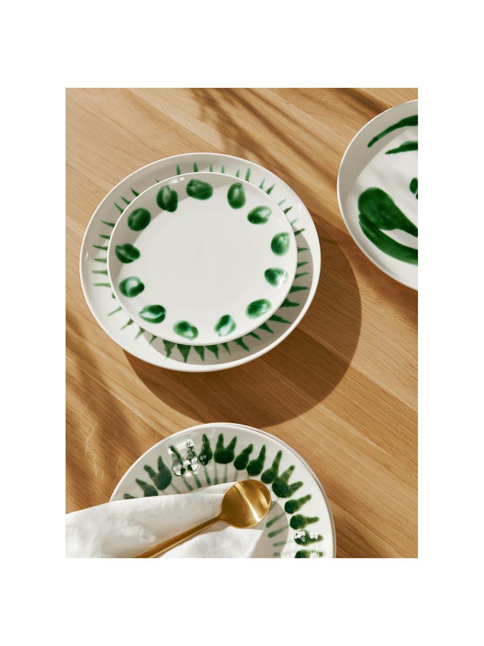 Handbeschilderde ontbijtbord Sparks met penseelstreek decoratie, Keramiek, Wit, groen, Ø 22 cm