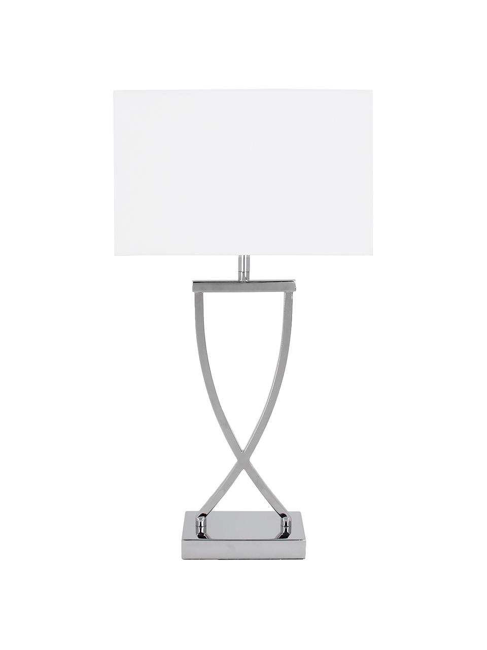 Große Klassische Tischlampe Vanessa in Silber, Lampenfuß: Metall, Lampenschirm: Textil, Chrom, Weiß, B 27 x H 52 cm