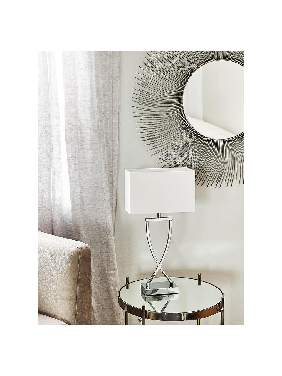 Lampada da tavolo grande classica in argento Vanessa, Base della lampada: metallo, Paralume: tessuto, Cromo, bianco, Larg. 27 x Alt. 52 cm