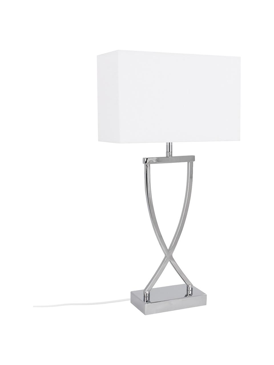 Lámpara de mesa grande Vanessa, estilo clásico, Pantalla: tela, Cable: plástico, Cromo, blanco, An 27 x Al 52 cm