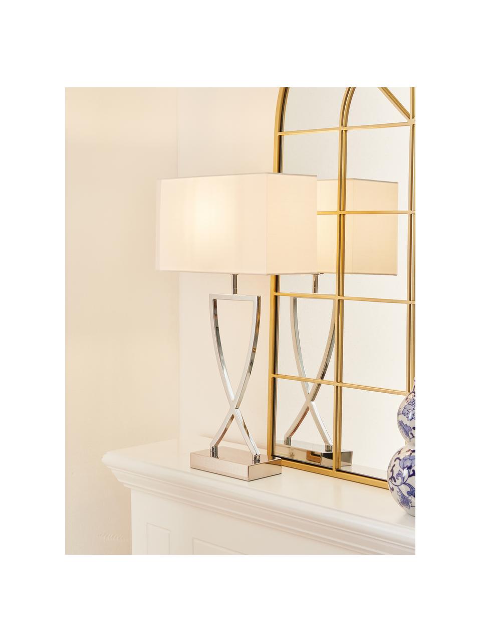 Lampada grande da tavolo Vanessa, Paralume: tessuto, Bianco, argentato, Larg. 27 x Alt. 52 cm