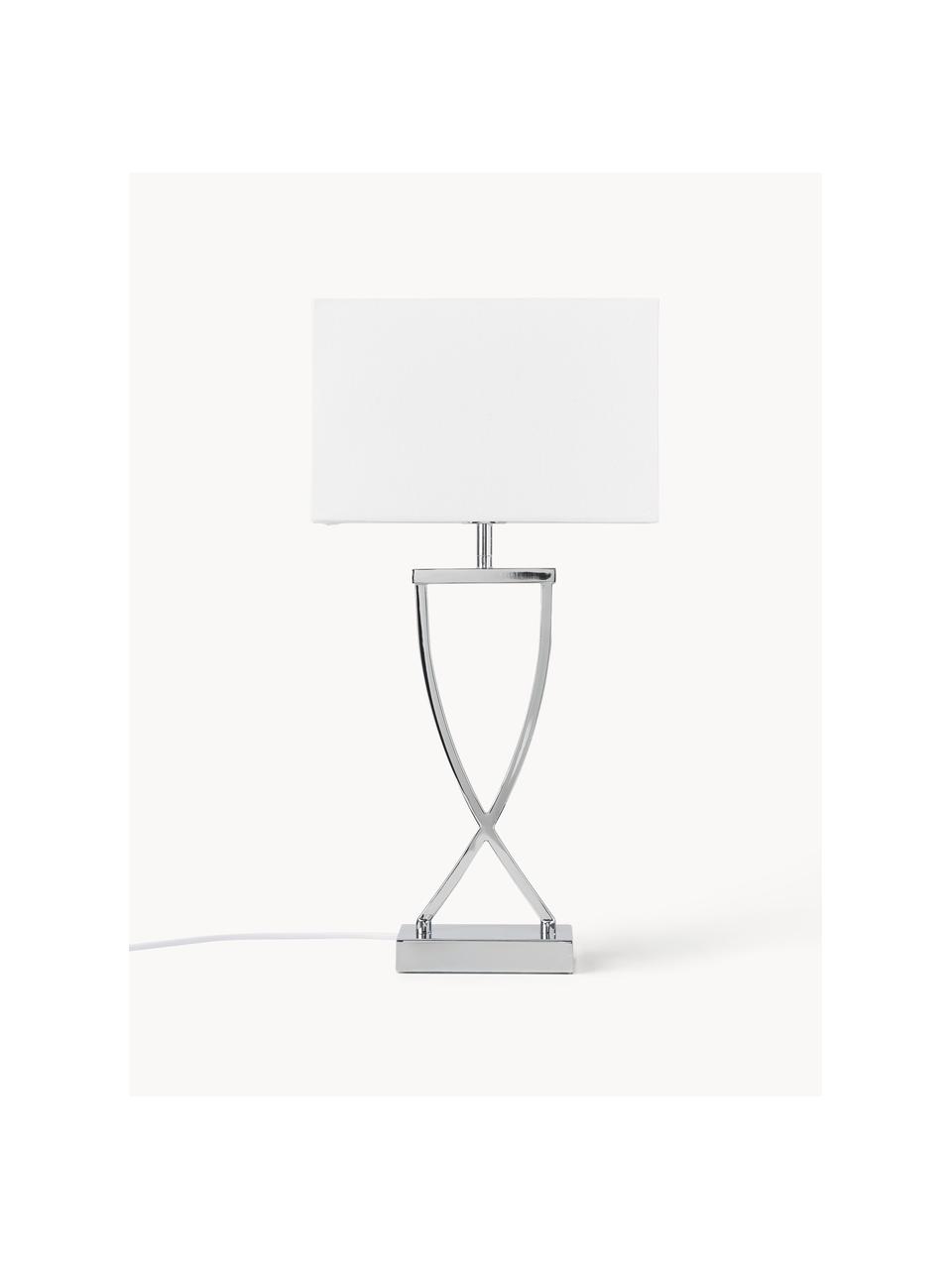 Grande lampe à poser classique Vanessa, Argenté, blanc, larg. 27 x haut. 52 cm