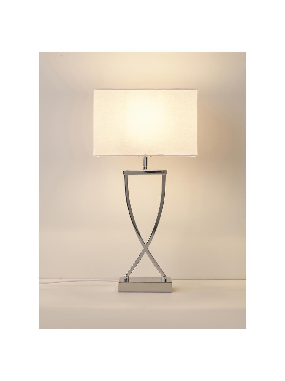Große Tischlampe Vanessa, Lampenfuß: Metall, Lampenschirm: Textil, Silberfarben, Weiß, B 27 x H 52 cm