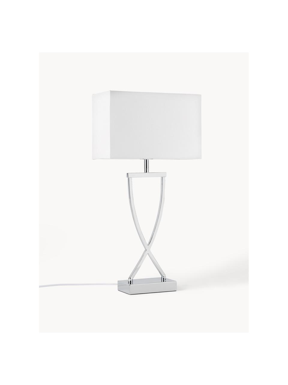 Große Tischlampe Vanessa, Lampenfuß: Metall, Lampenschirm: Textil, Silberfarben, Weiß, B 27 x H 52 cm