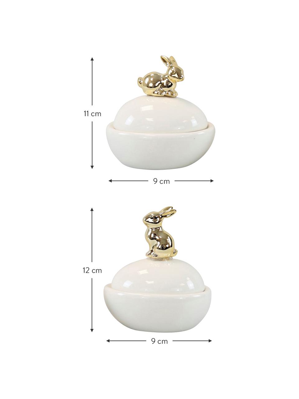 Set botes Lulu, 2 uds., Cerámica, Blanco, dorado, Set de diferentes tamaños