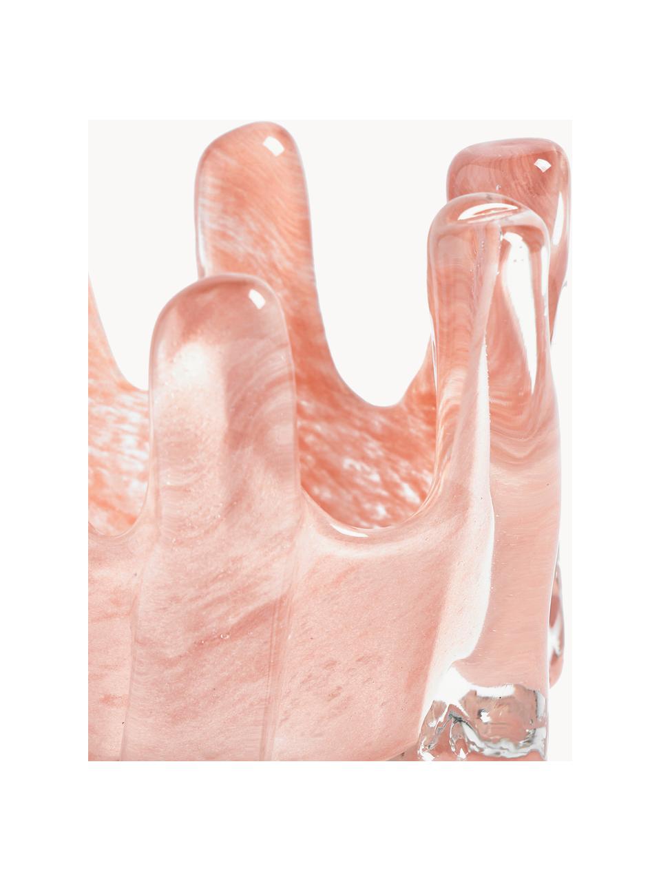 Handgefertigter Teelichthalter Helix, Ø 12 cm, Glas, Peach, Ø 12 x H 11 cm