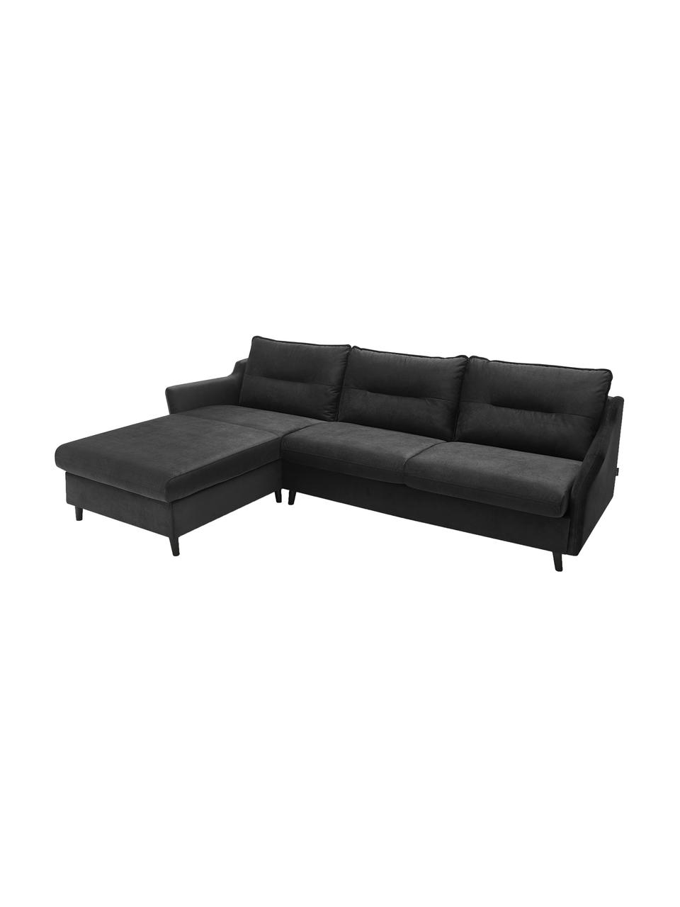 Sofa narożna z funkcją spania z aksamitu Loft, Tapicerka: 100% aksamit poliestrowy, Nogi: metal lakierowany, Ciemny szary, S 275 x G 181 cm