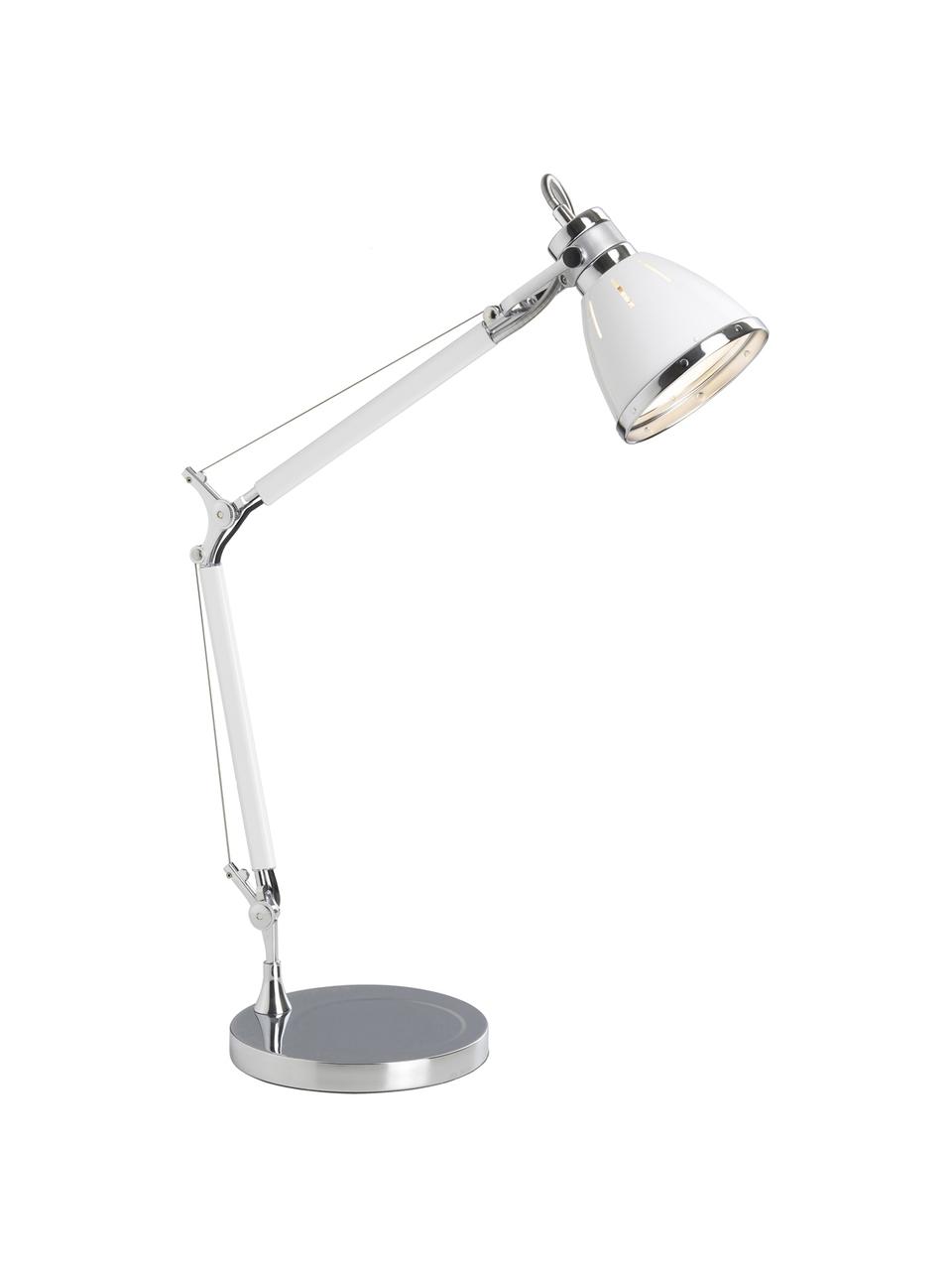 Schreibtischlampe Octavia aus Metall, Lampenschirm: Metall, Lampenfuß: Metall, Weiß, Chrom, 21 x 50 cm