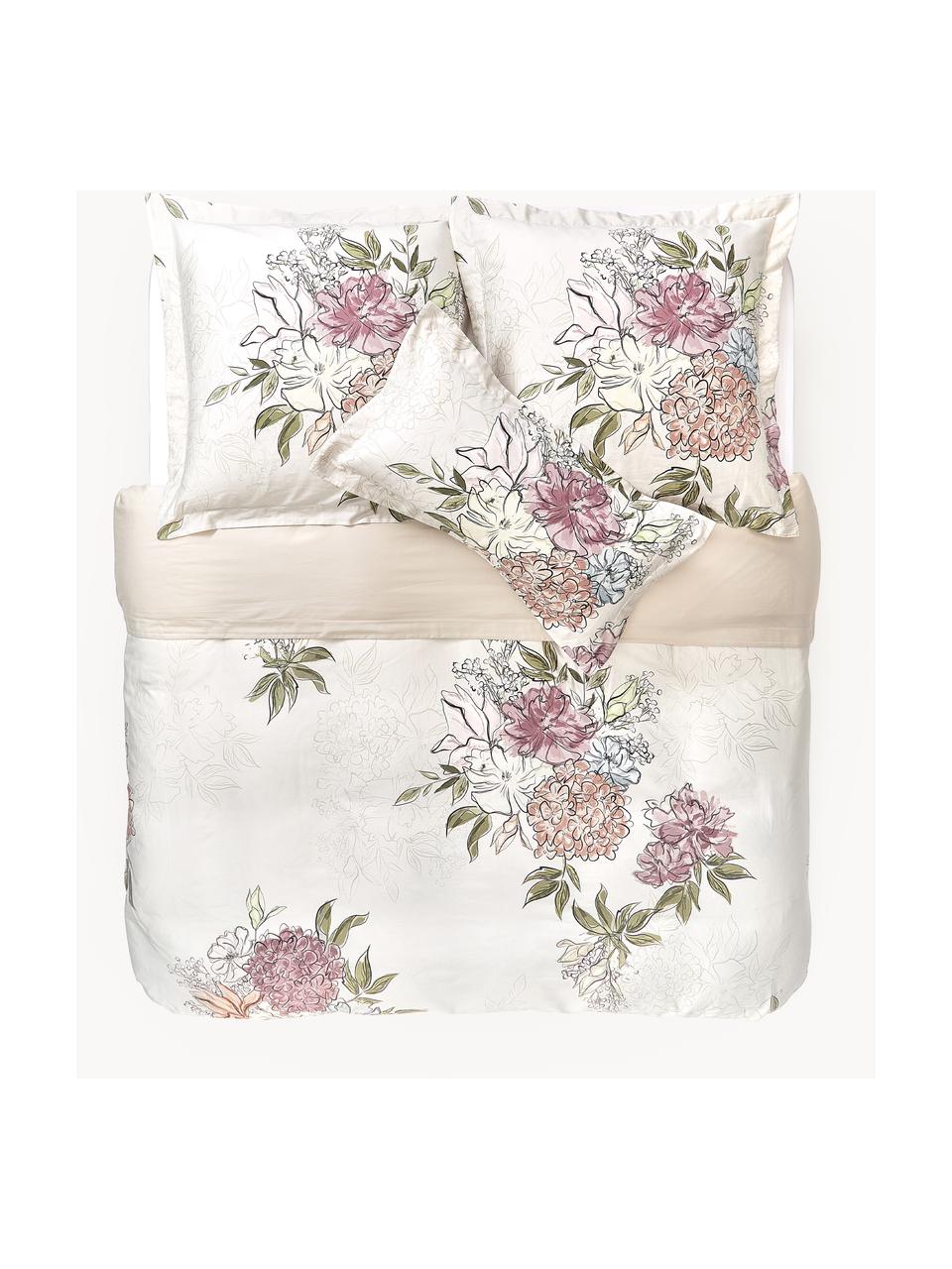 Baumwollsatin-Bettdeckenbezug Margot mit Blumen-Print, Webart: Satin Fadendichte 210 TC,, Beige, B 200 x L 200 cm