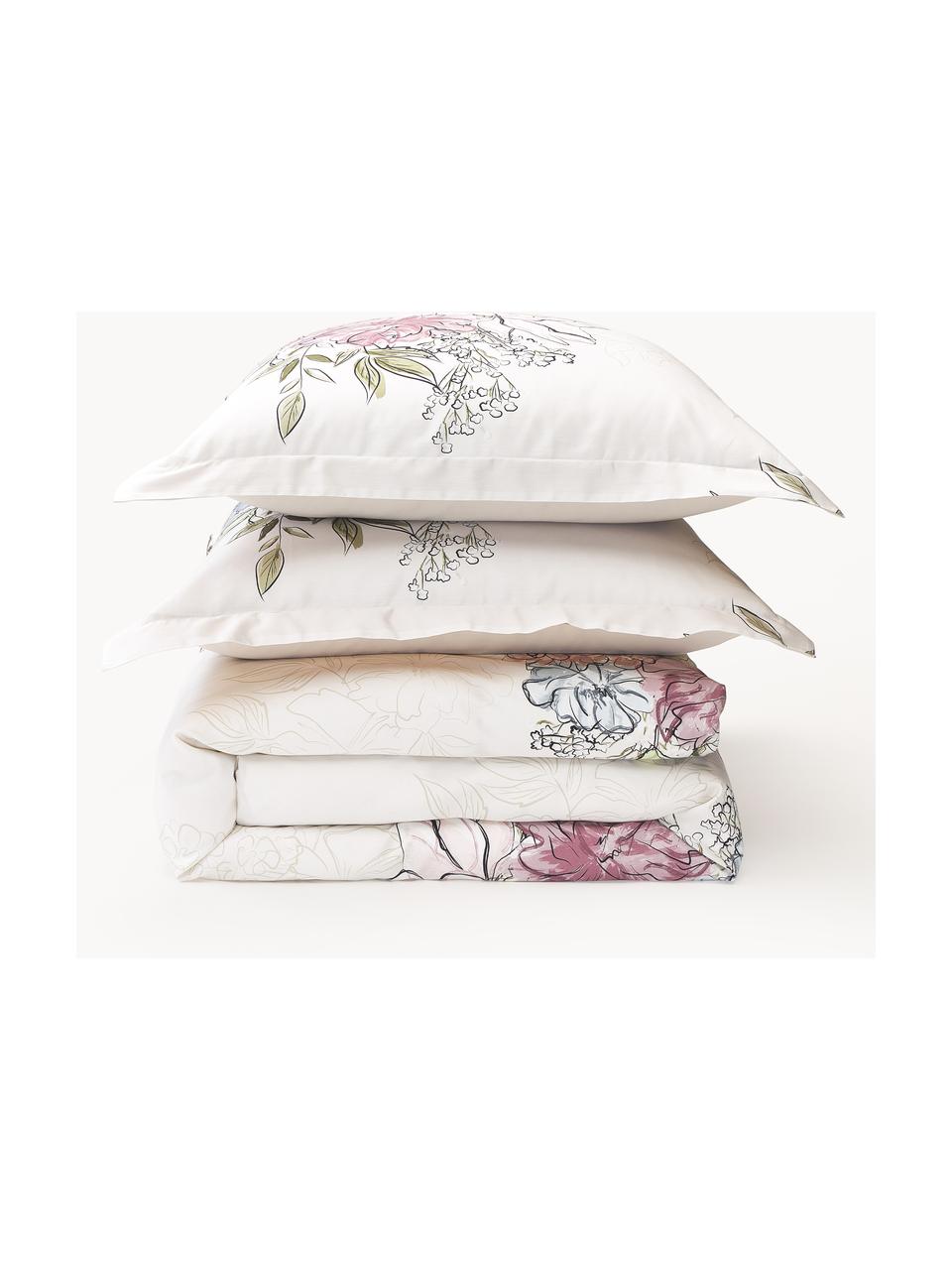 Baumwollsatin-Bettdeckenbezug Margot mit Blumen-Print, Webart: Satin Fadendichte 210 TC,, Beige, B 200 x L 200 cm