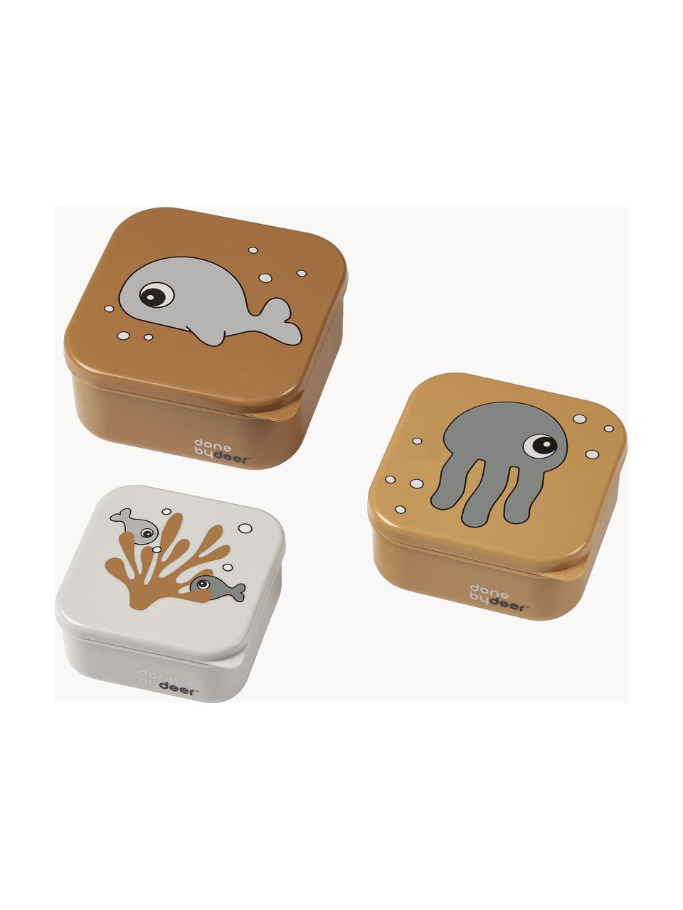 Set di 3 lunch box per bambini Sea Friends, Plastica, Ocra, grigio chiaro, Set in varie misure