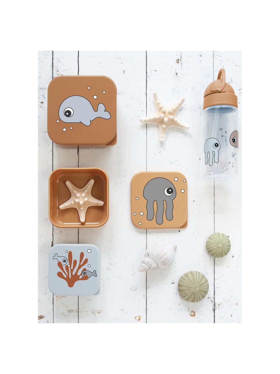 Kinderlunchbox Sea Friends, set van 3, Kunststof, Okergeel, lichtgrijs, Set met verschillende formaten