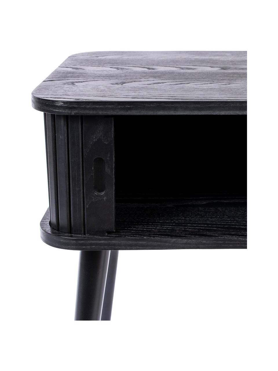 Holz-Nachttisch Barbier mit Schiebetür und geriffelter Front, Tischplatte: Mitteldichte Holzfaserpla, Schwarz, B 45 x H 59 cm