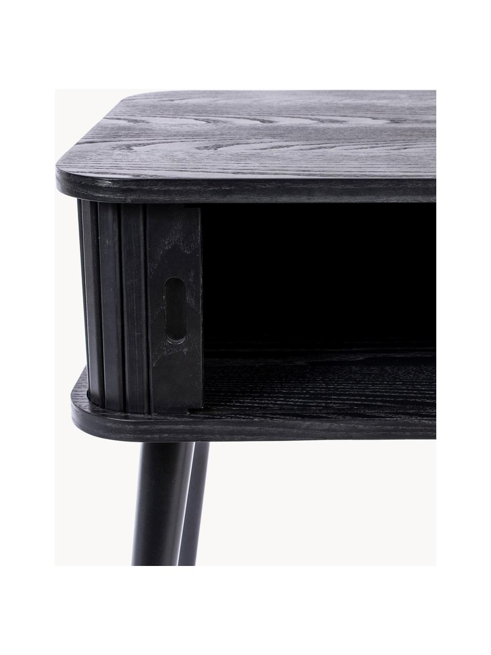 Table de chevet en bois cannelé Barbier, Frêne noir laqué, larg. 45 x haut. 59 cm