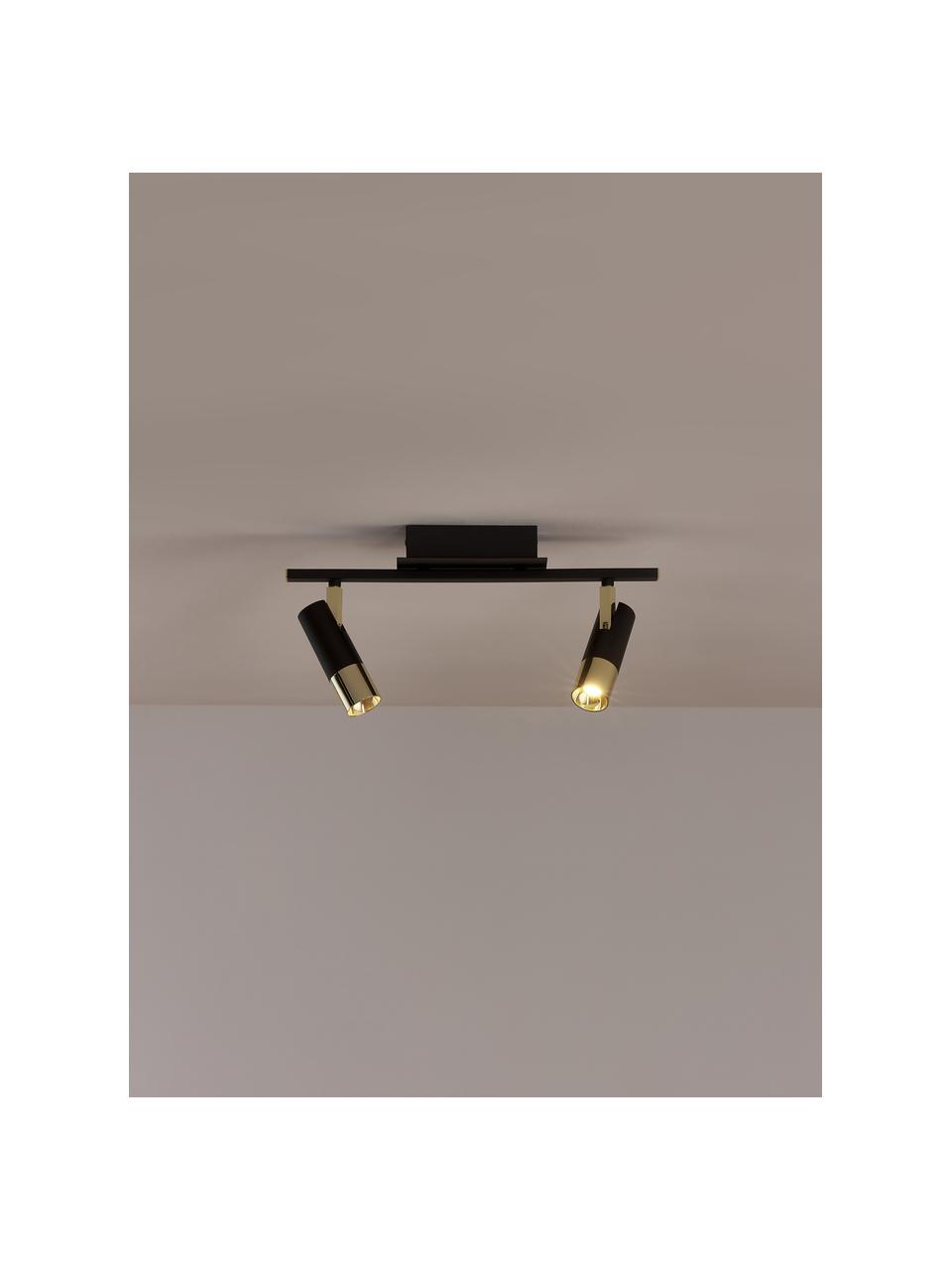 Plafonnier spot LED Bobby, Noir, couleur dorée, larg. 47 x haut. 13 cm